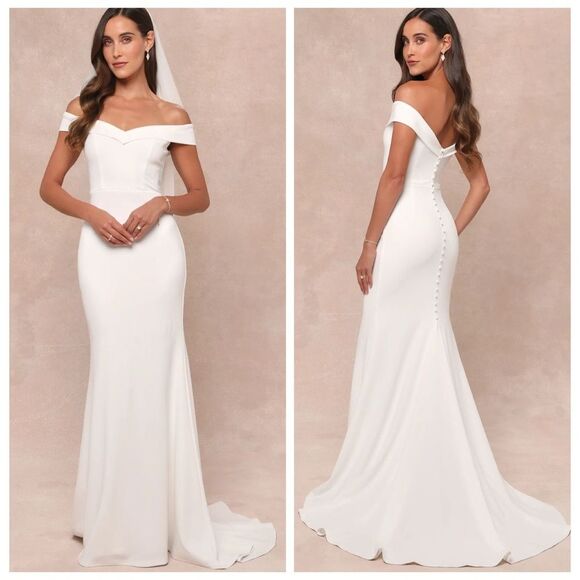 Lulus Arienne White Off-the-Shoulder Mermaid Maxi Dress Size Medium NEW NWT - Picture 1 of 15